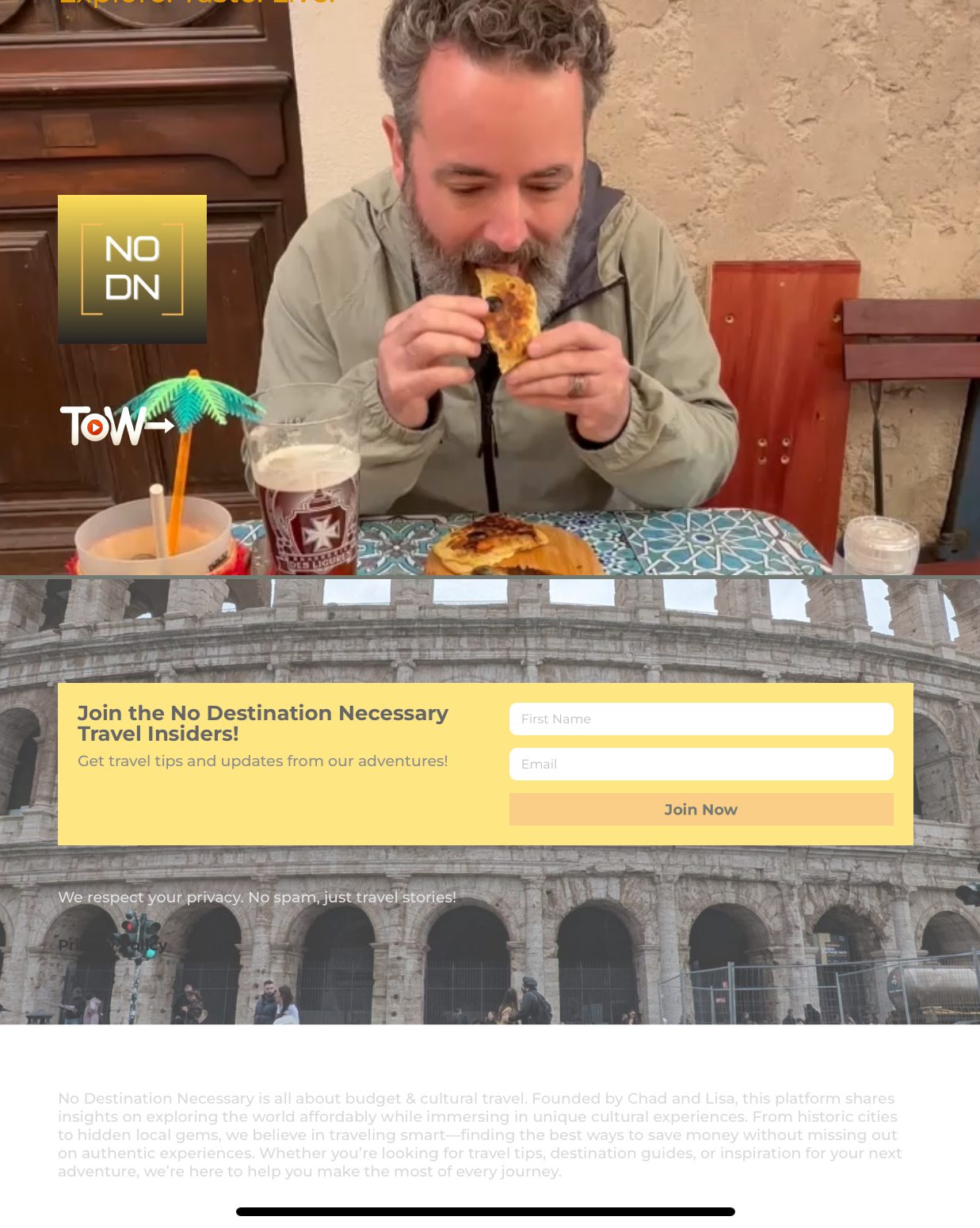 full image of No Destination Necessary dot com homepage